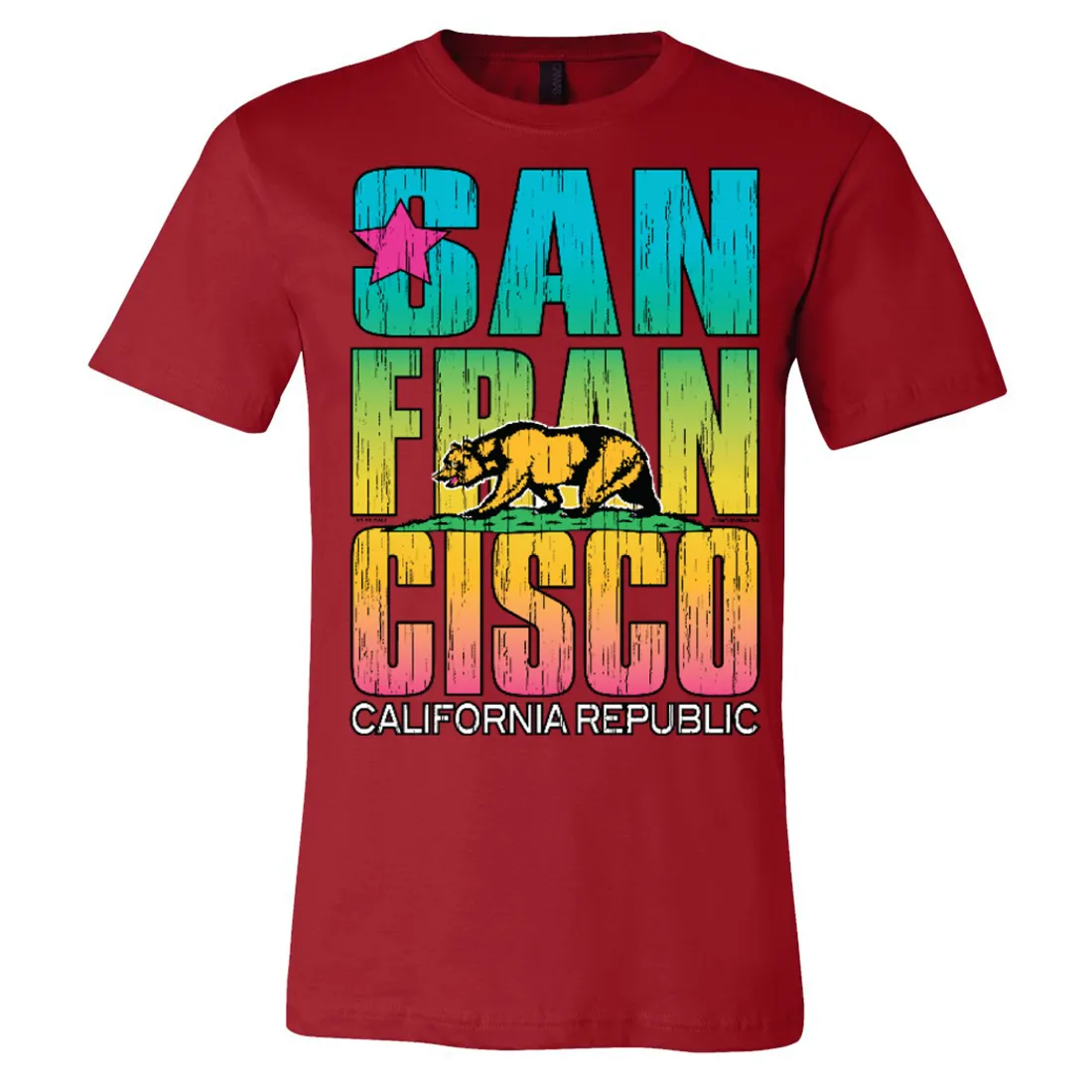 San Francisco California Neon Rainbow Asst Colors Mens Lightweight Fitted T-Shirt/tee
