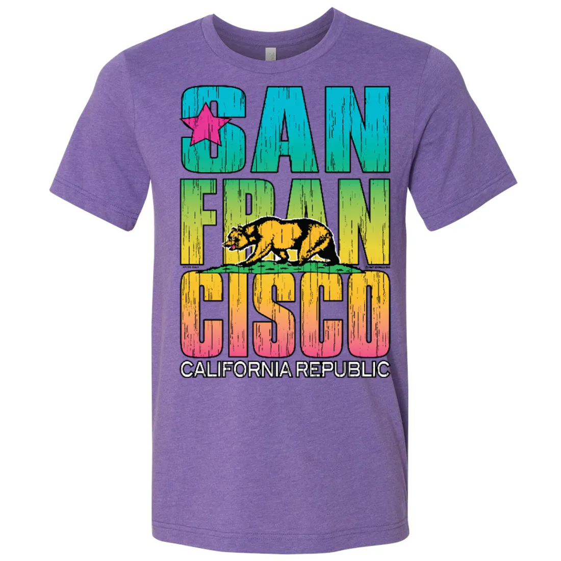 San Francisco California Neon Rainbow Asst Colors Mens Lightweight Fitted T-Shirt/tee
