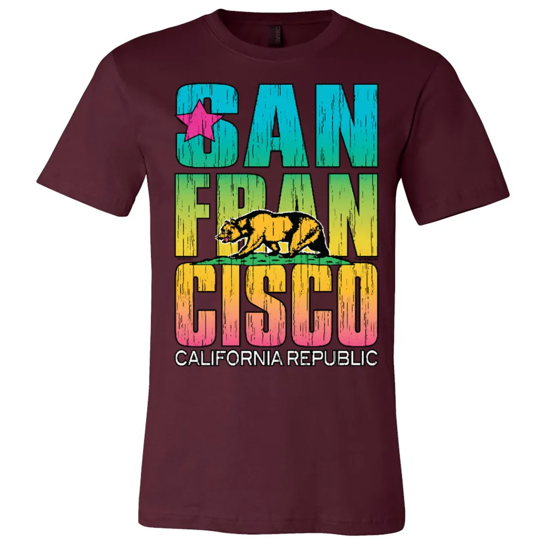 San Francisco California Neon Rainbow Asst Colors Mens Lightweight Fitted T-Shirt/tee