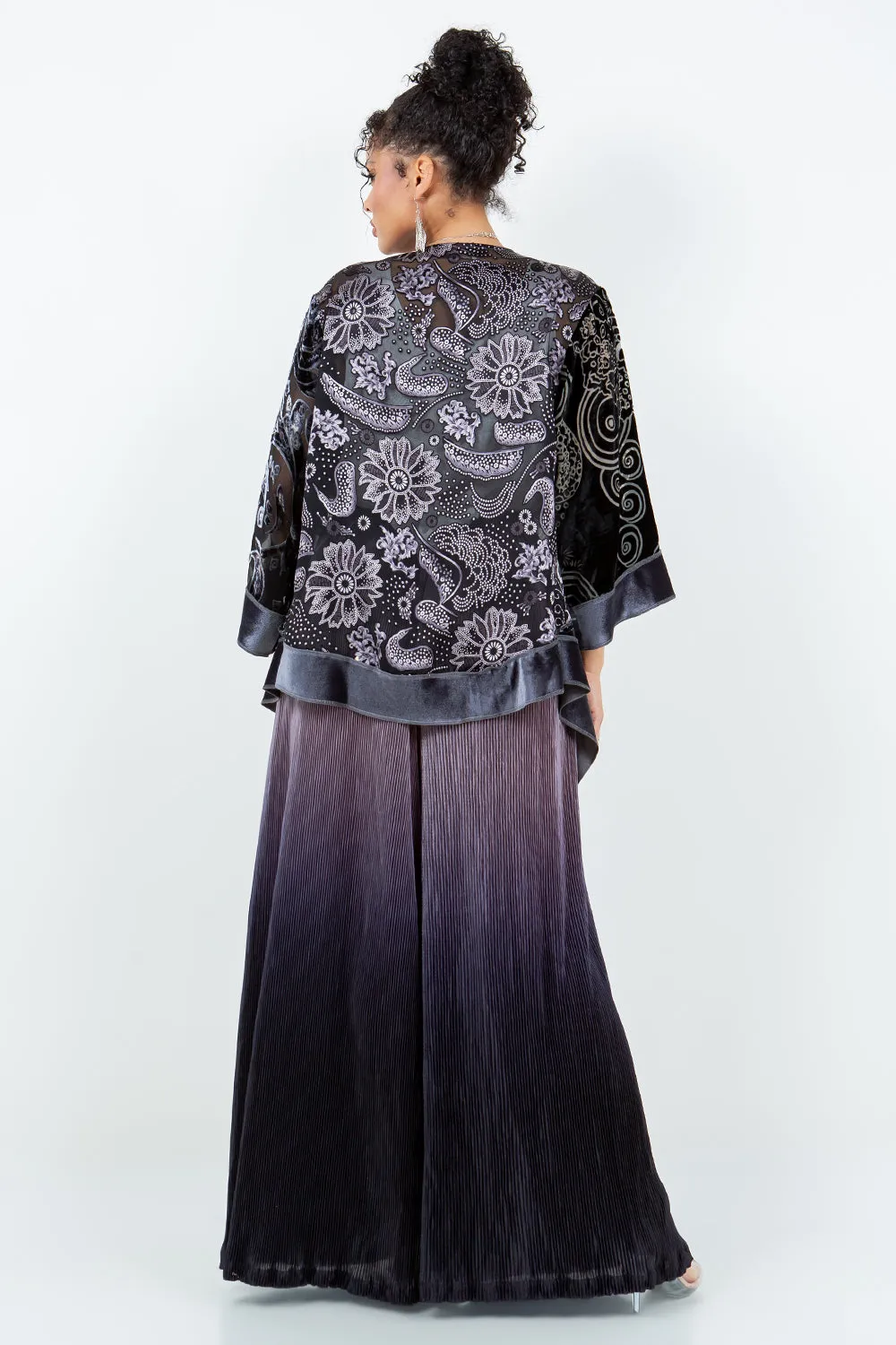 Silver & Black Art Silk & Velvet Lightweight Jacket