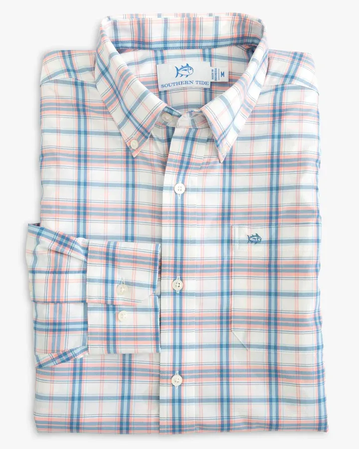 Southern Tide Men's Intercoastal Sapelo Plaid Sport Shirt / Flamingo Pink