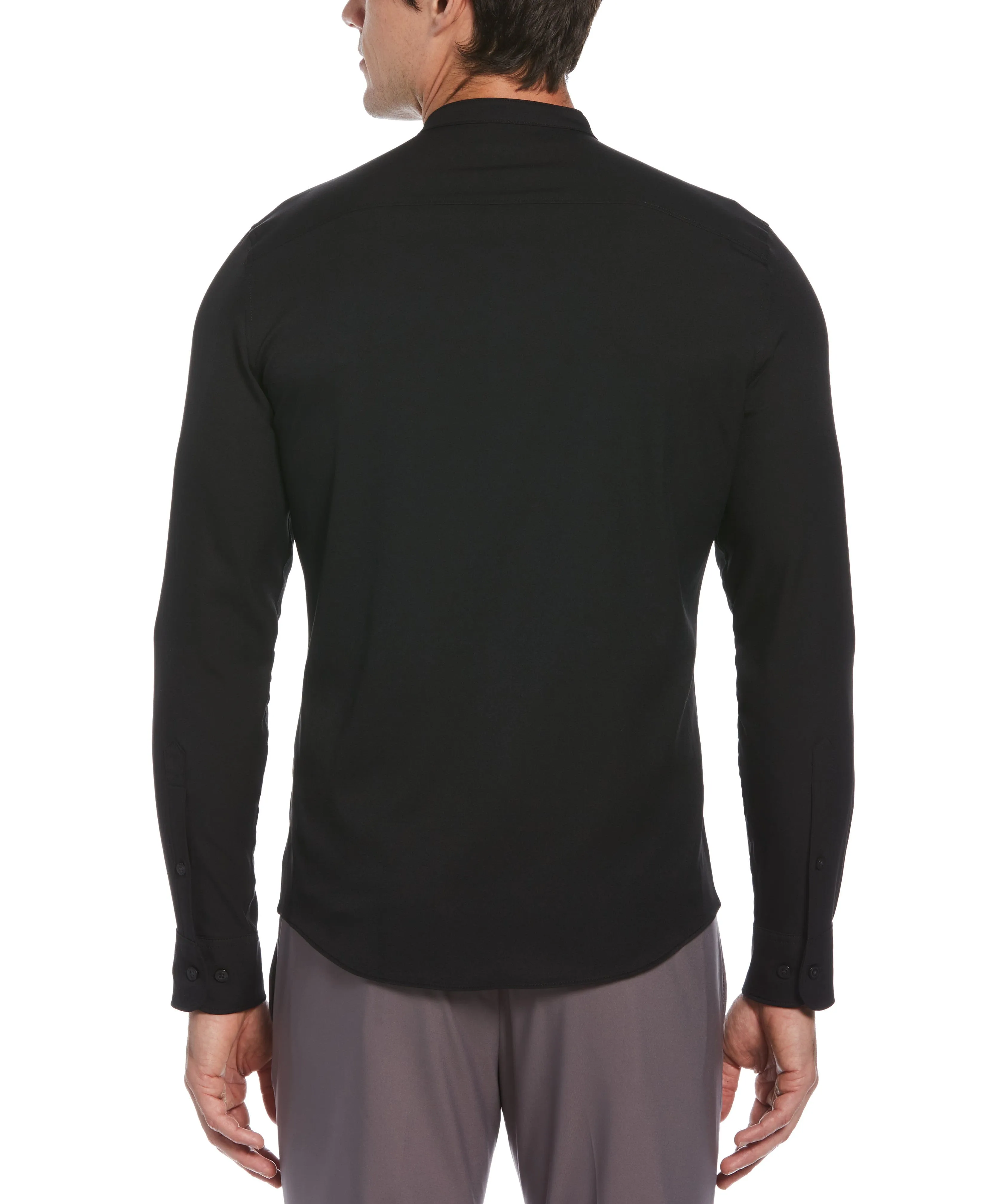 Tall Untucked Total Stretch Slim Fit Banded Collar Shirt - Black