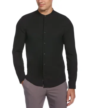 Tall Untucked Total Stretch Slim Fit Banded Collar Shirt - Black