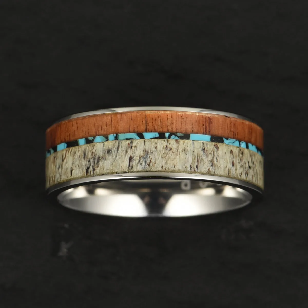 Tungsten Antler Koa Wood Turquoise Inlay Men's Wedding Band 8MM