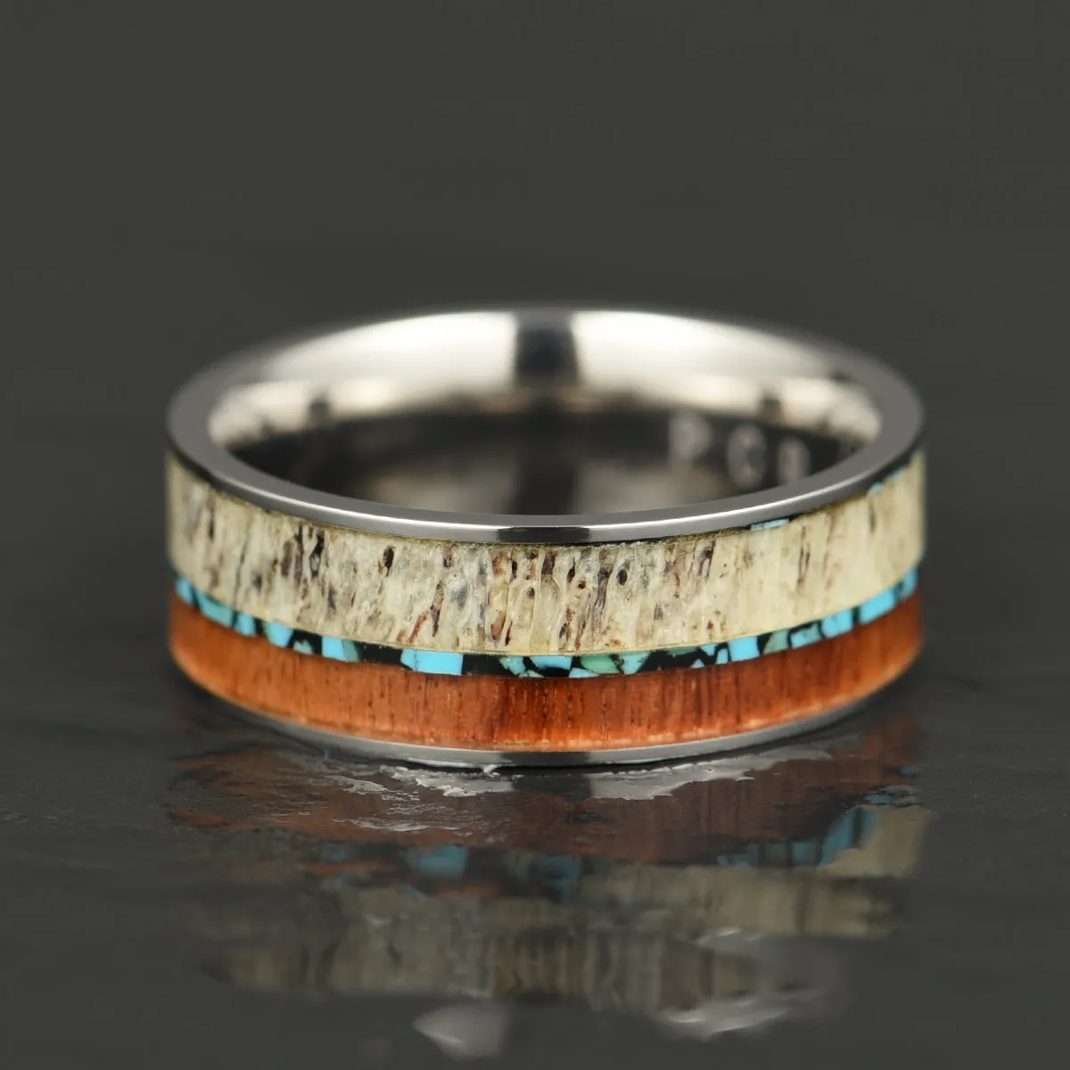 Tungsten Antler Koa Wood Turquoise Inlay Men's Wedding Band 8MM