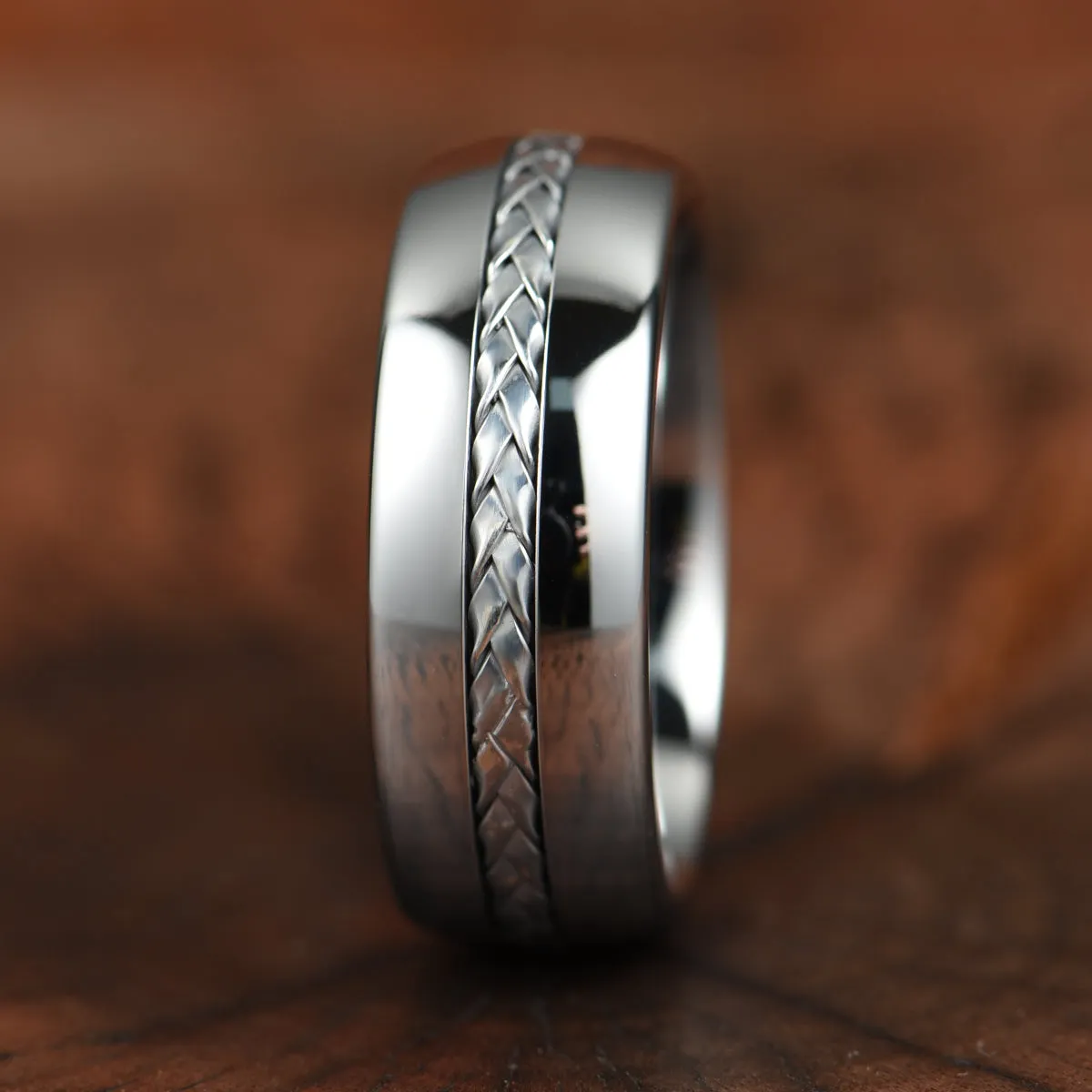 Tungsten Braid Inlay Men's Wedding Band 8MM