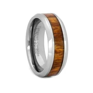 Tungsten Carbide Wedding Ring With Exotic Koa Wood Inlay, Size 12 (92609)