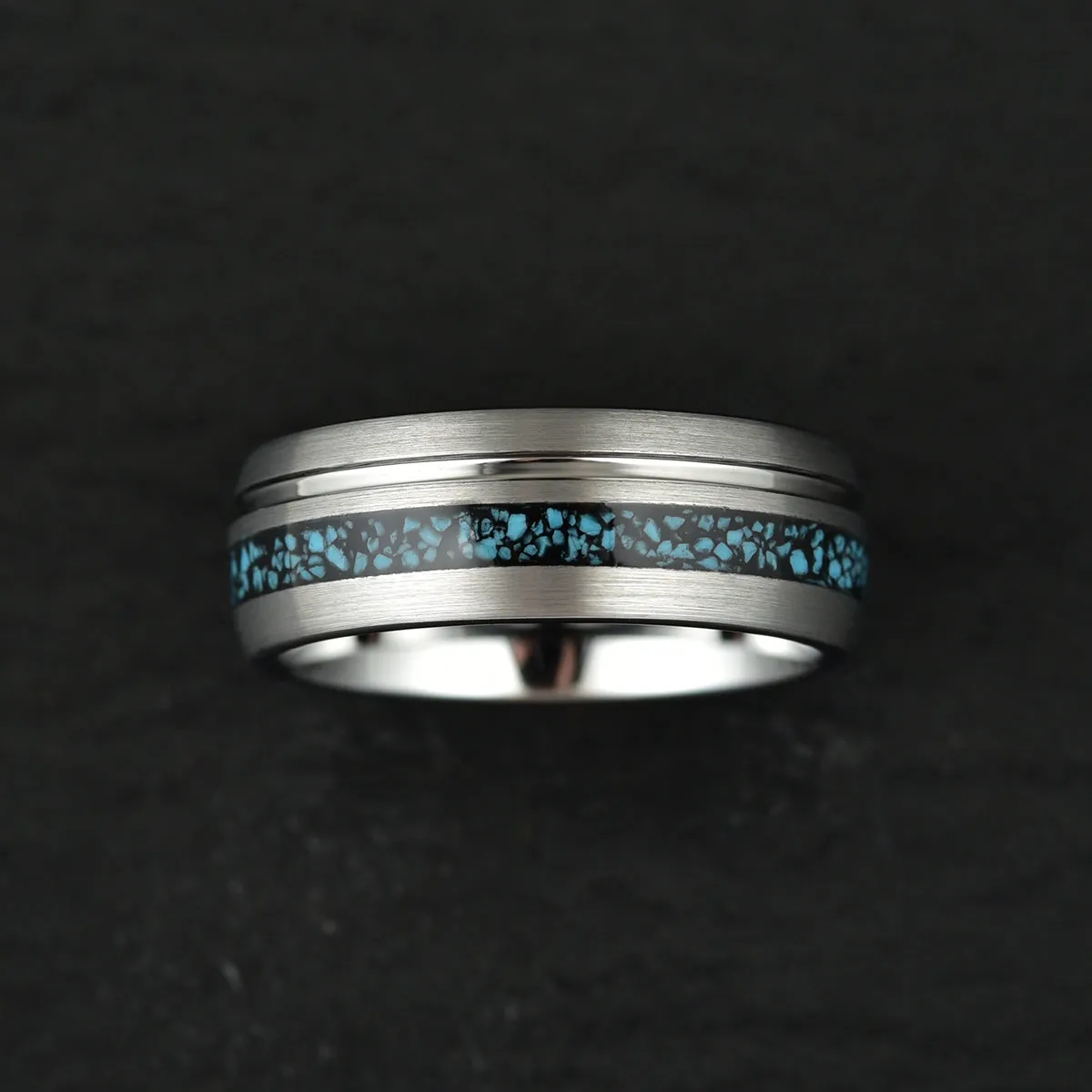 Turquoise Grey Tungsten Men's Wedding Band 8MM