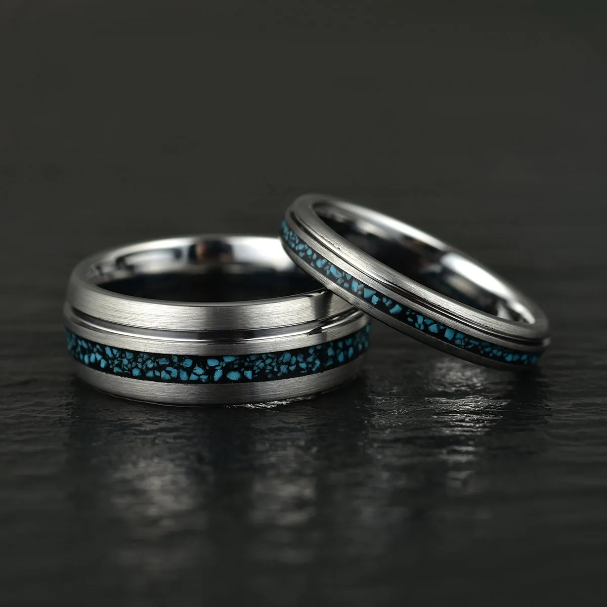 Turquoise Grey Tungsten Men's Wedding Band 8MM