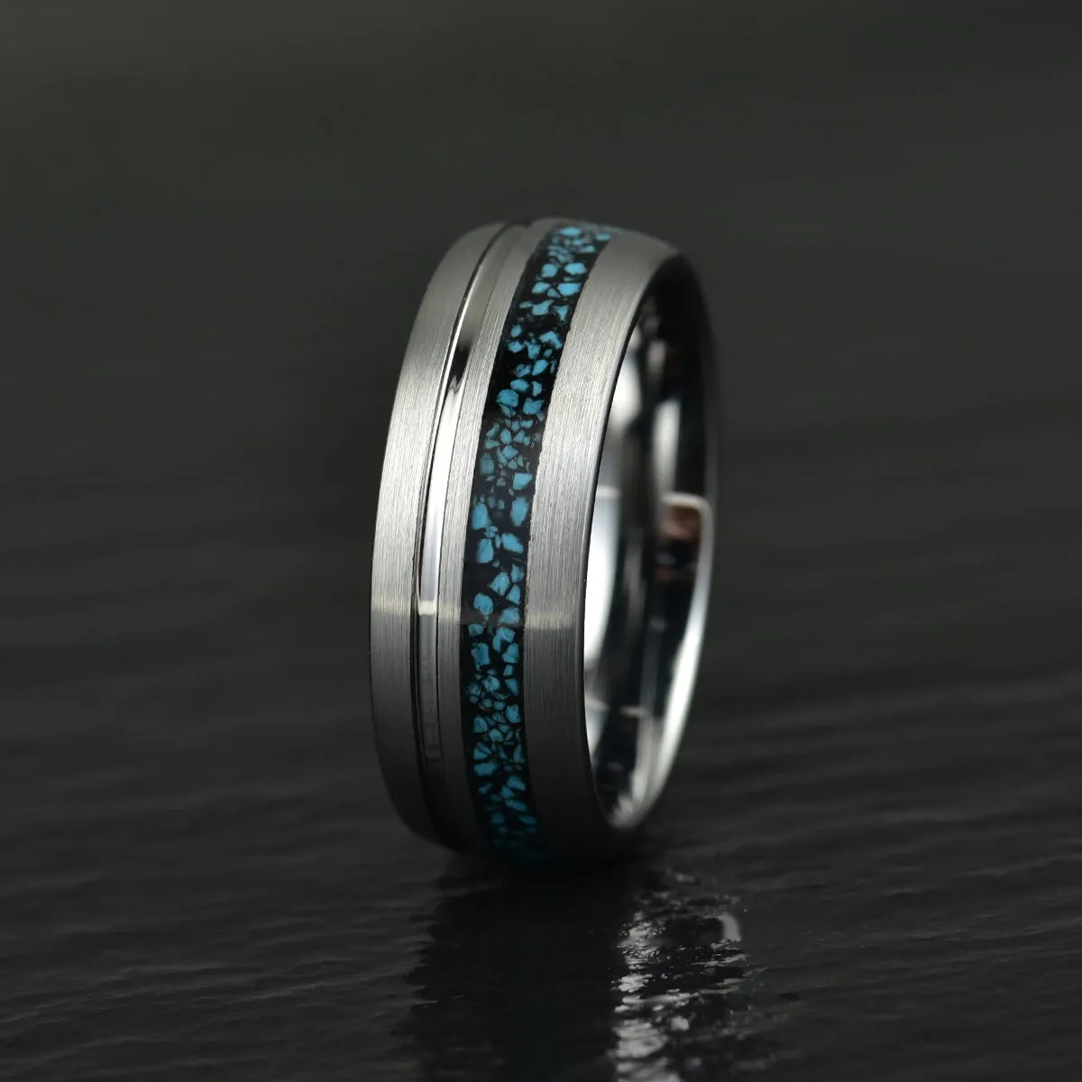 Turquoise Grey Tungsten Men's Wedding Band 8MM