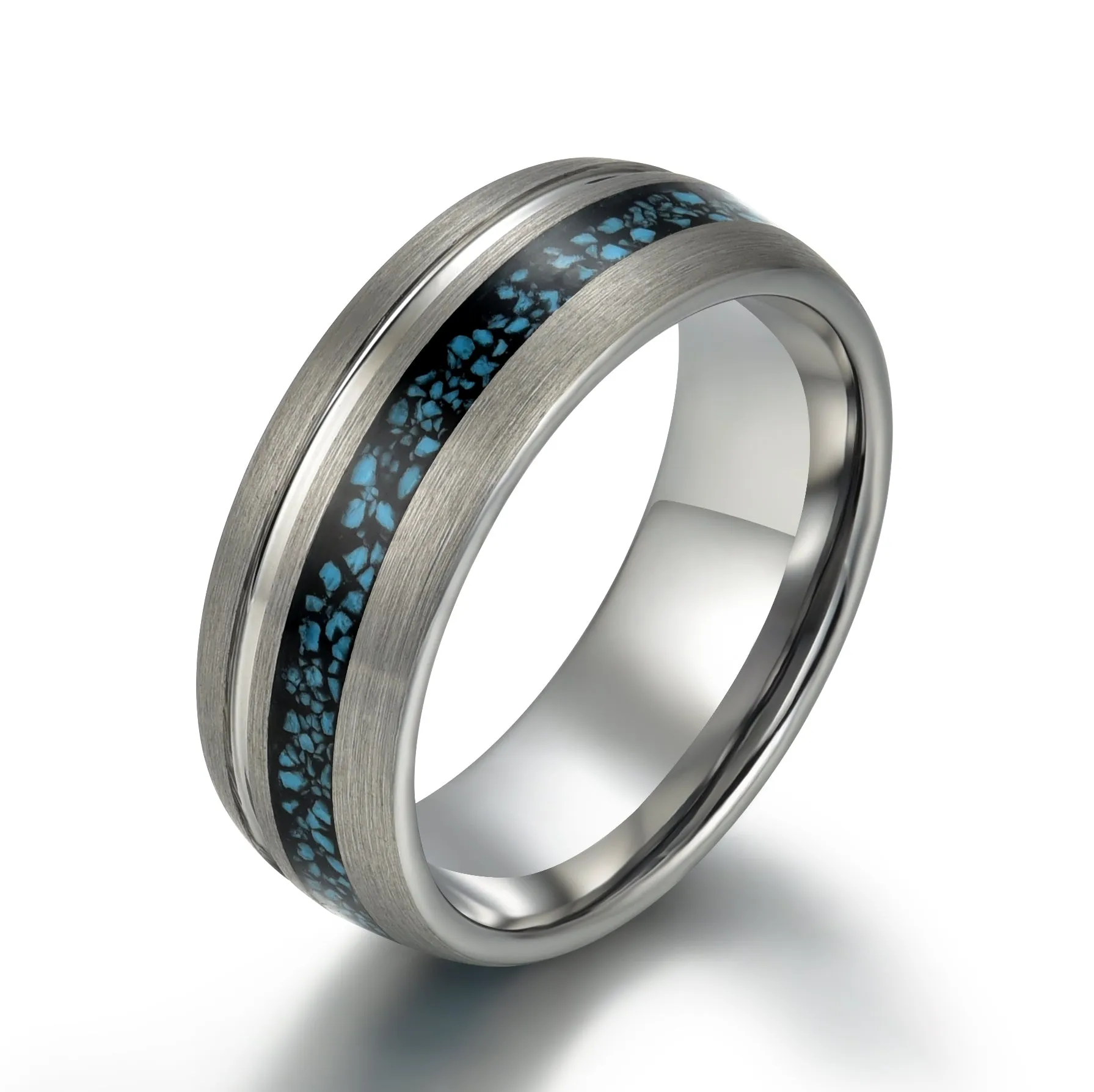 Turquoise Grey Tungsten Men's Wedding Band 8MM
