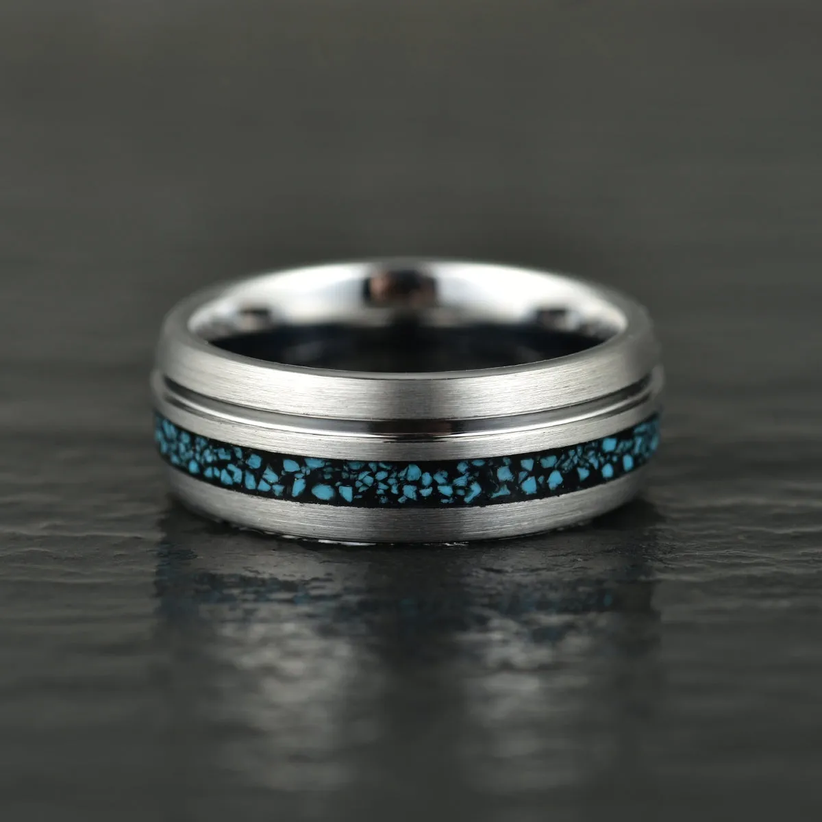 Turquoise Grey Tungsten Men's Wedding Band 8MM