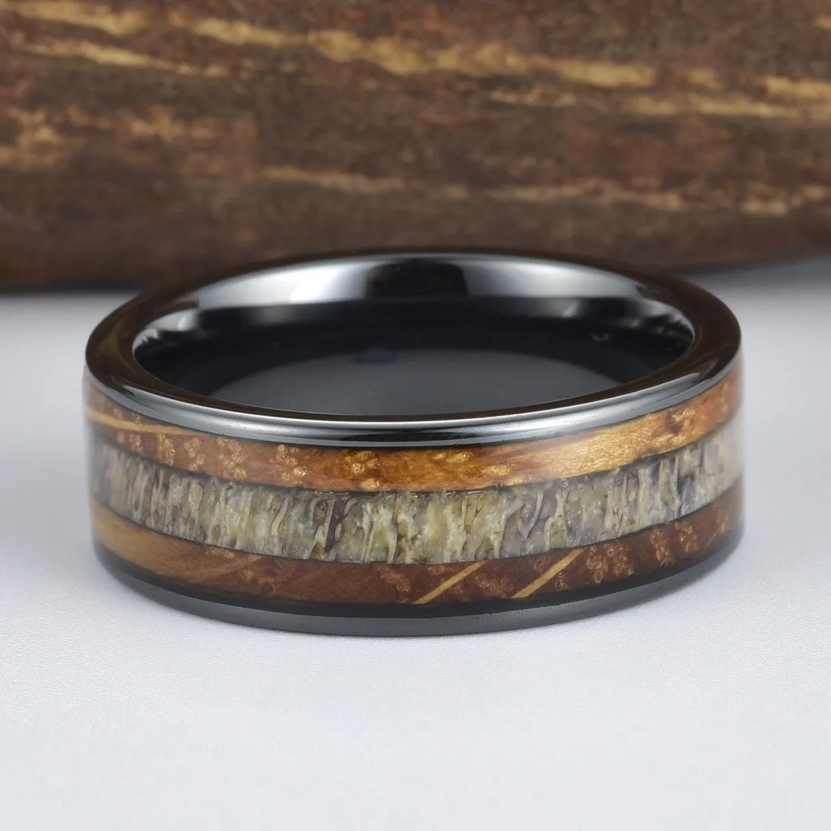 Whiskey Barrel Wood Antler Black Ceramic 6MM