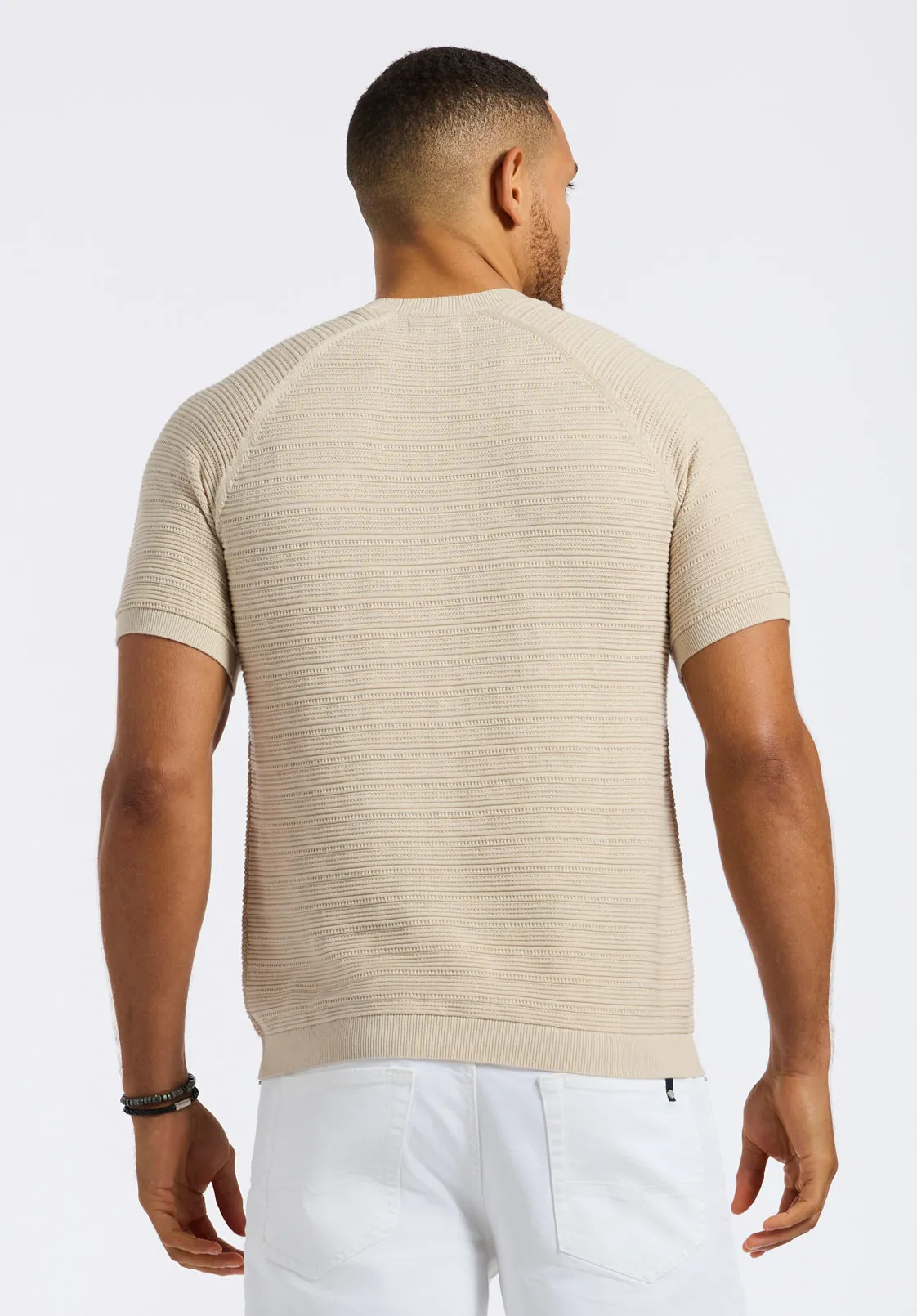Wipped Men's Textured Knit Short-Sleeve Crewneck Sweater, Buttercream Beige - BM24533