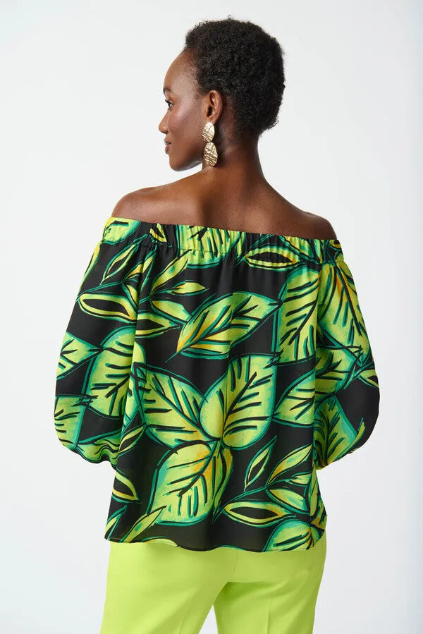 Women's Joseph Ribkoff | Leaf Print Off the Shoulder Top | Black Multi