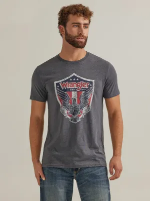Wrangler Men's Eagle Stars & Stripes Shield Tee in Heather Charcoal